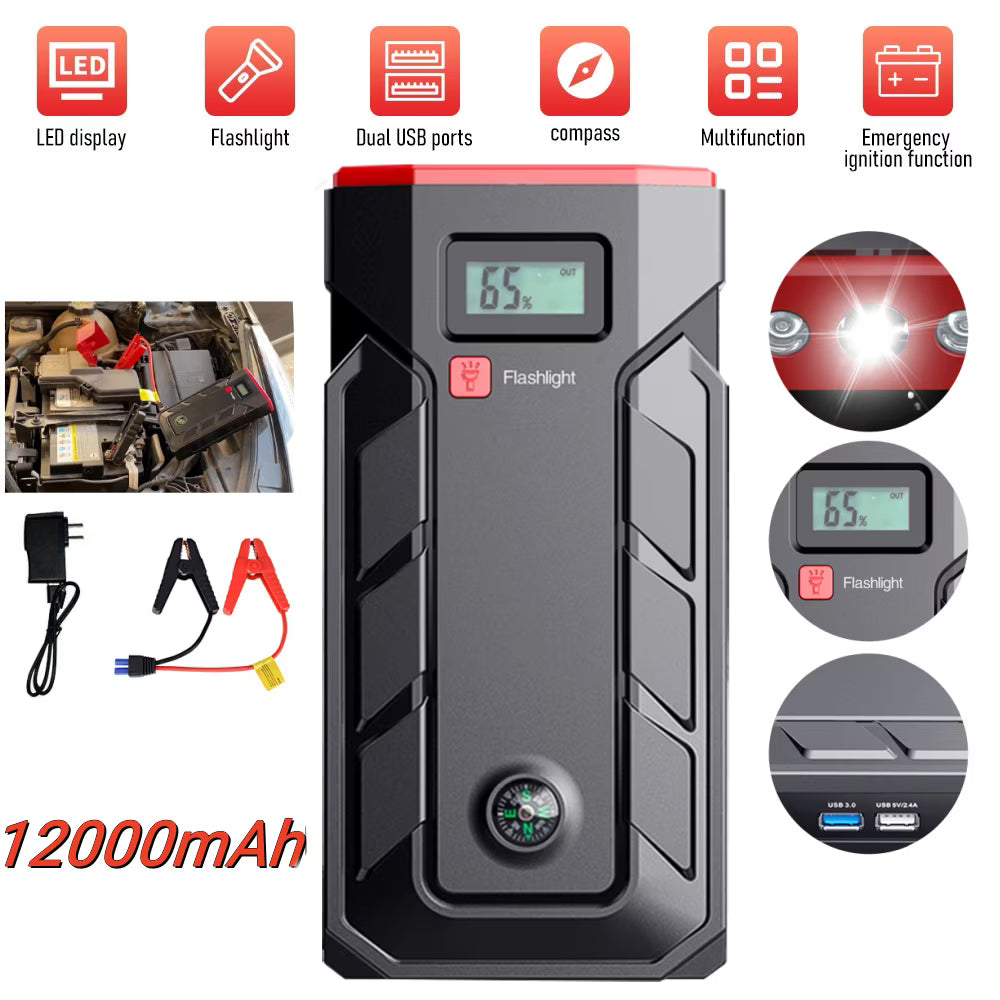600A Portable Car Battery Jump Starter with Smart Jumper Cables H181144