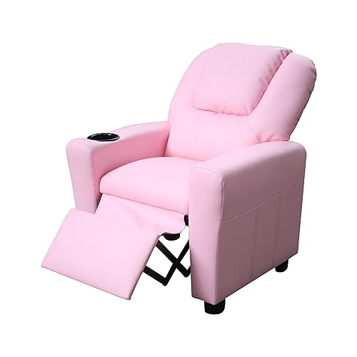 Pink PU Leather Kids Recliner Chair with Cup Holder S97175