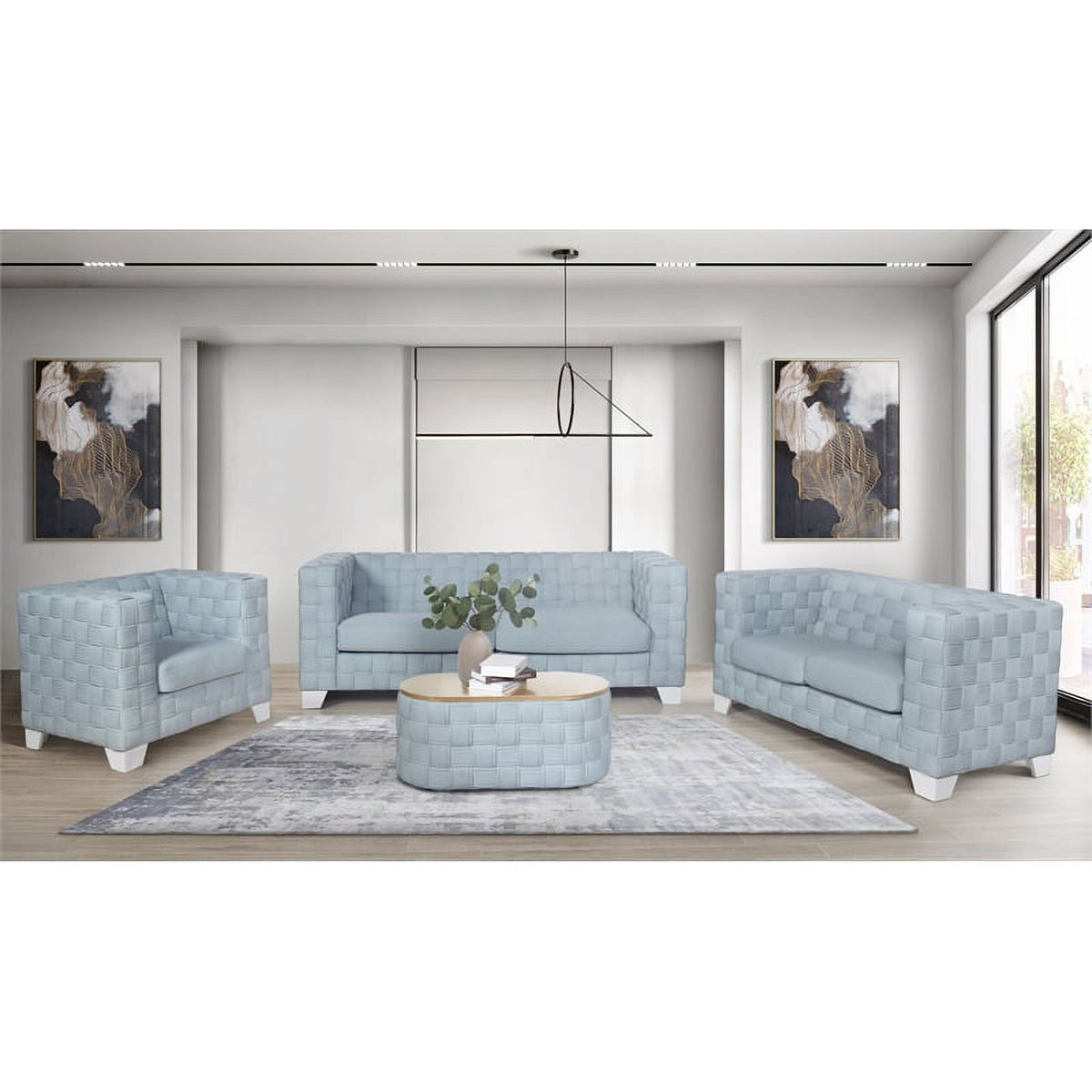 Light Teal Chenille Loveseat C96794