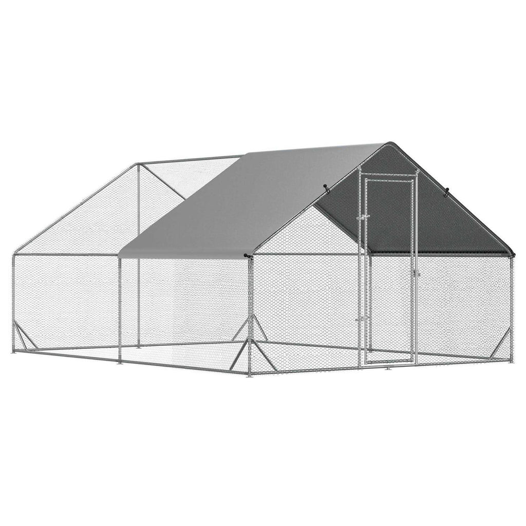 Large Metal Chicken Coop with Cover and Lockable Door J258322