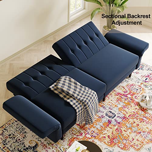 Navy Blue Velvet Memory Foam Futon Sofa A850