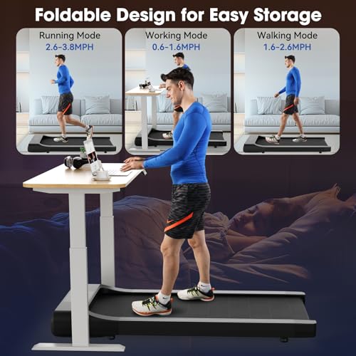 Smart Walking Pad, Under Desk Treadmill, 2 in 1 Portable Compact Desk Treadmill with Remote Control LED Display U3447