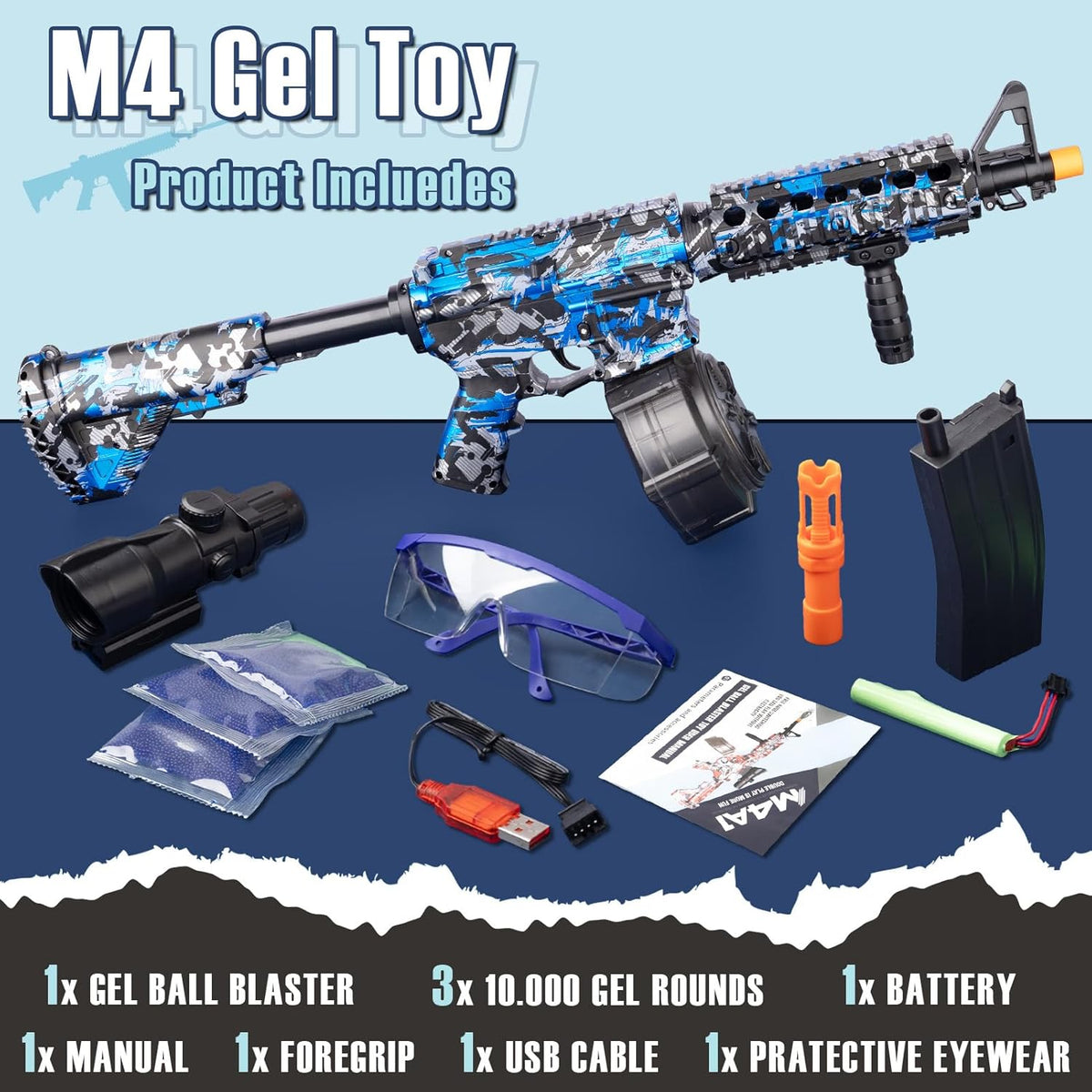 Blue Electric Gel Ball Blaster with Goggles L610