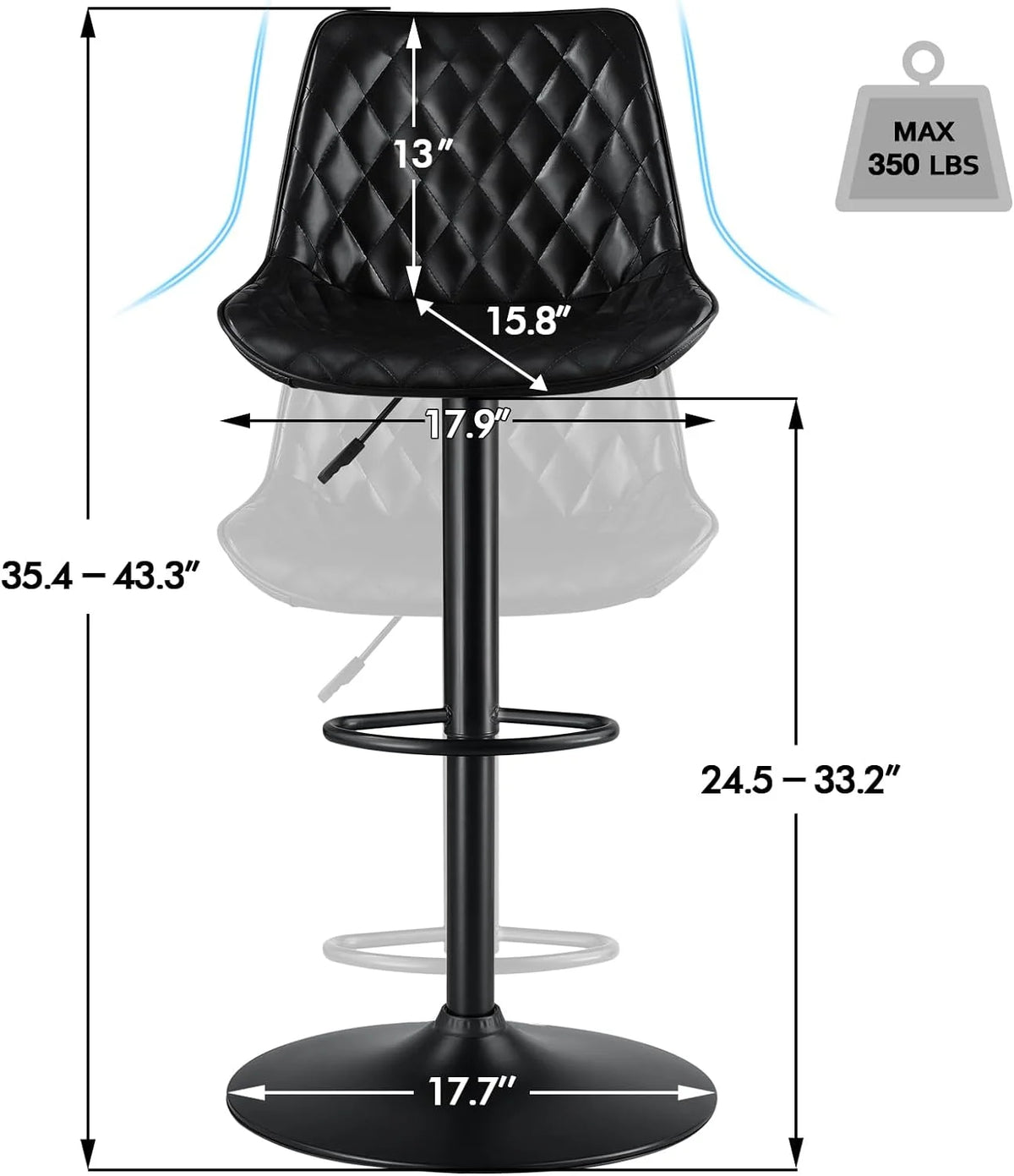 Upholstered Adjustable Leather Bar Stools Set of 2 D11622
