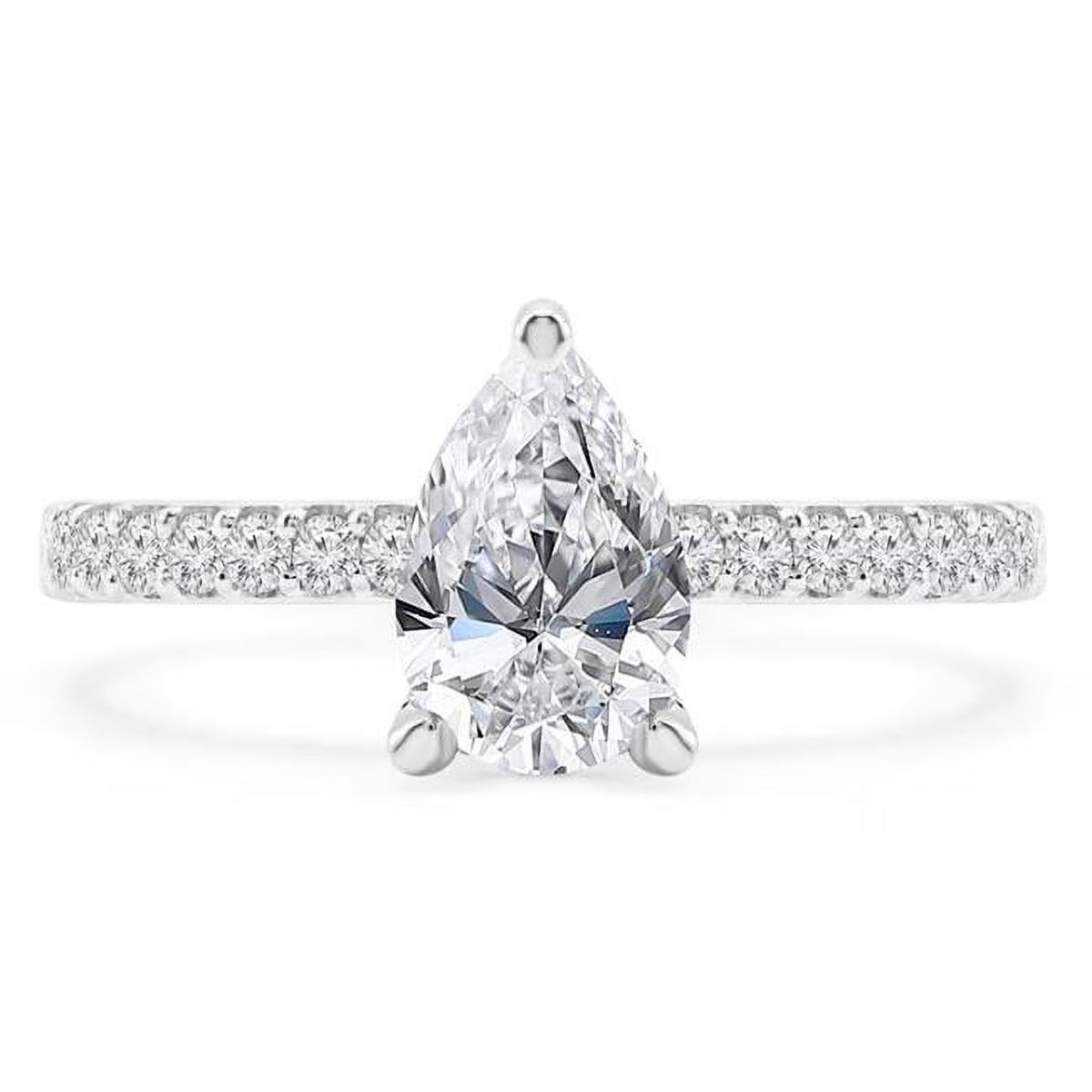 1.6 CTW Pear Diamond Solitaire Engagement Ring in 14K White Gold F193959