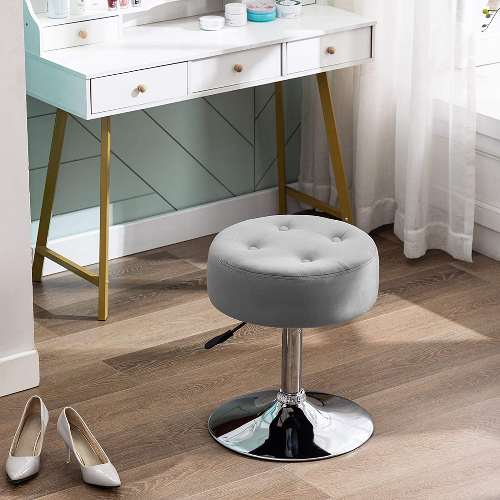 White Swivel PU Leather Vanity Stool V467