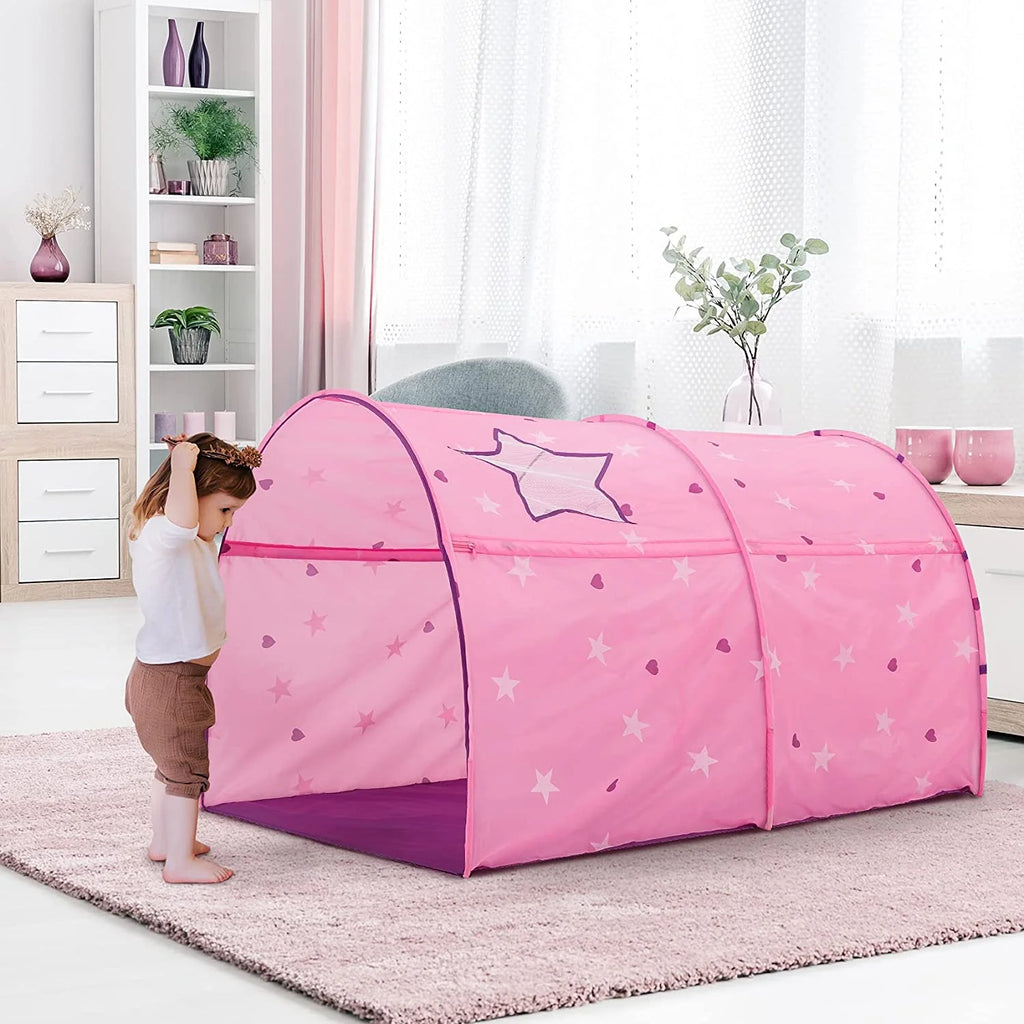 Pink Kids Bed Tent Canopy Sleeping Curtains 58'' x 35'' x 40''H T66023