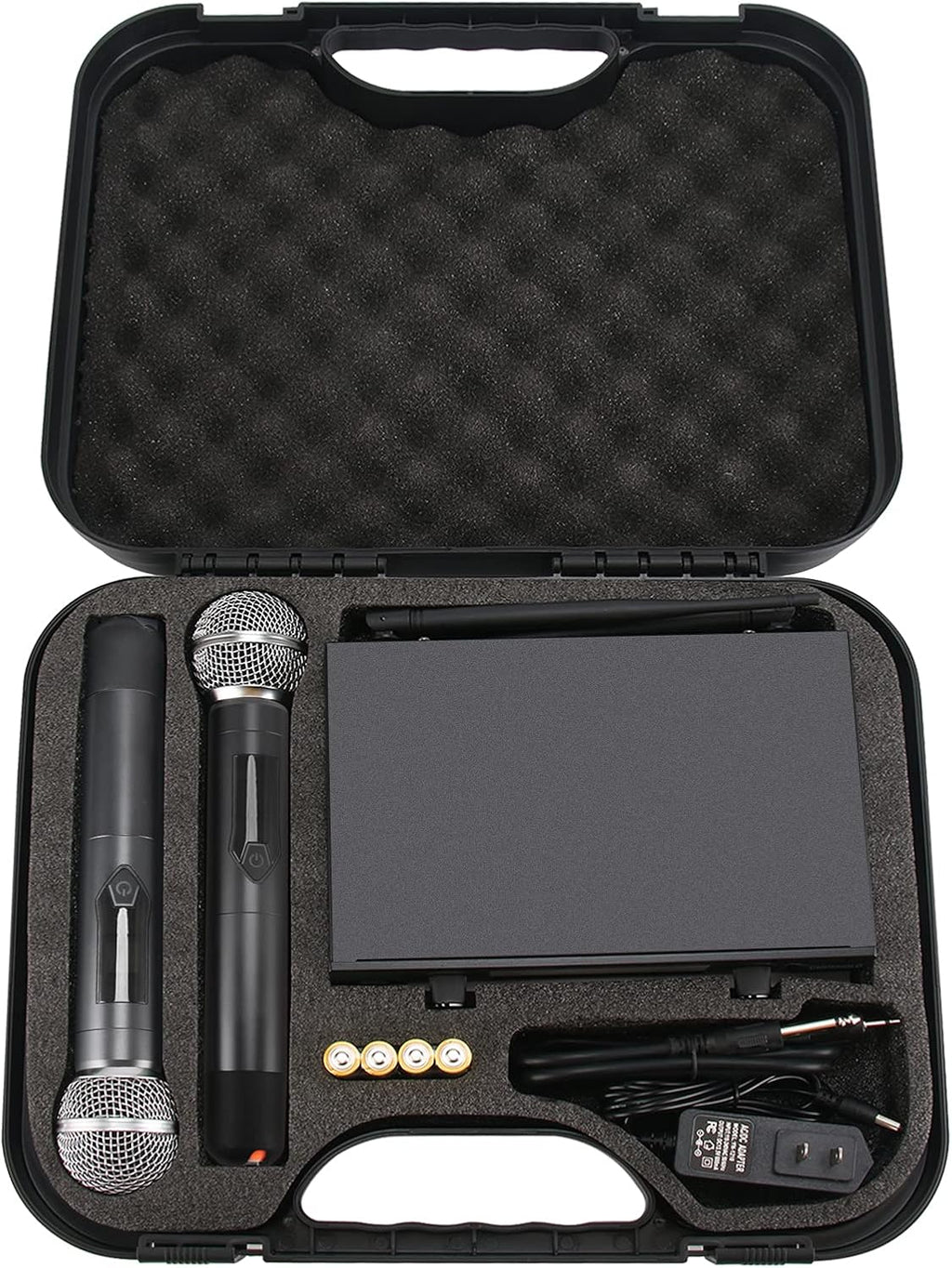 Wireless Microphone System, Metal UHF Dual Handheld 20 Channels Cordless Mic System M746