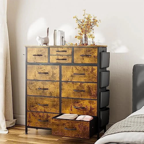 12 Drawer Fabric Dresser with Side Pockets P603