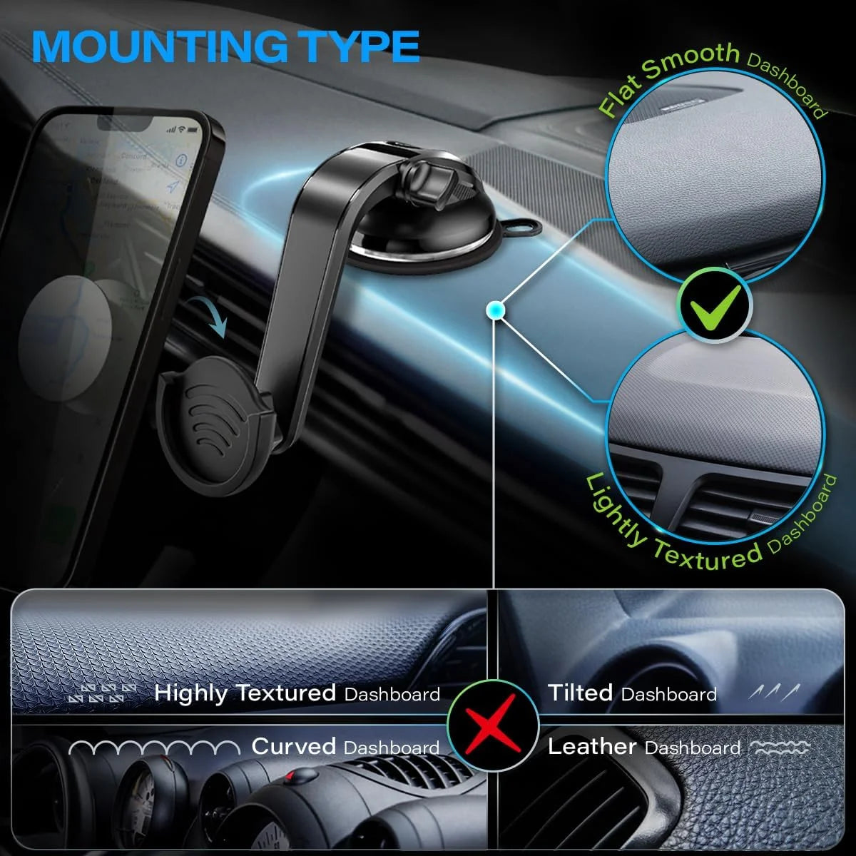 Suction Cup Phone Holder with 360 Rotation - Black Q191