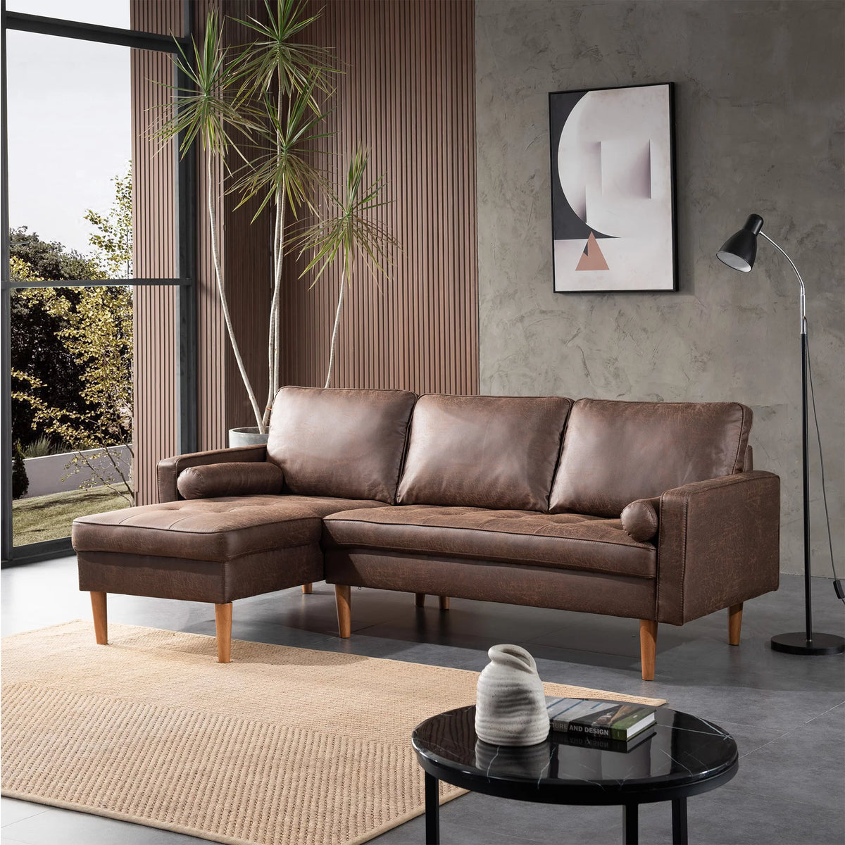 83 L Shaped Faux Leather Sectional Couch with Chaise E973044