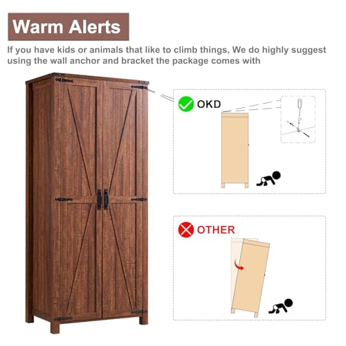 32'' Dark Rustic Oak Storage Cabinet with Adjustable Shelves B653