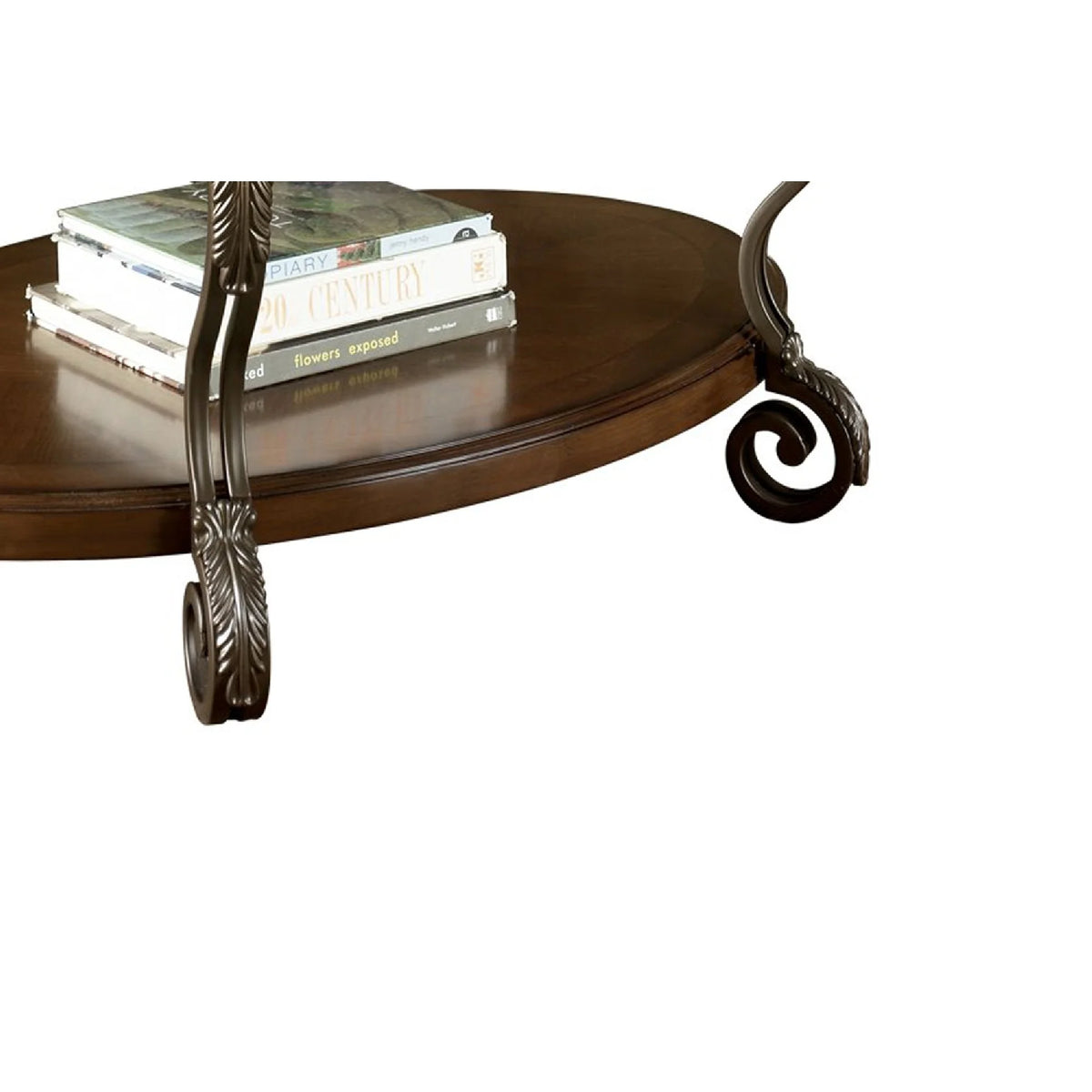 Brown Wooden Oval Cocktail Table with Glass Top N29229