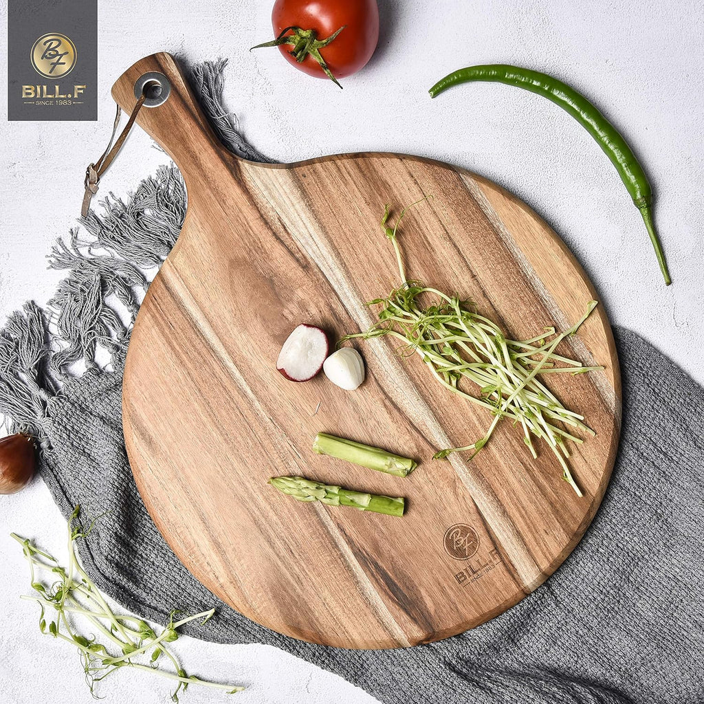 Acacia Wood Pizza Peel Cutting Board Cheese Paddle Board Bread and Crackers Platter with Handle 16 x 12 x 0.5 Inch Pack of 2 R388985