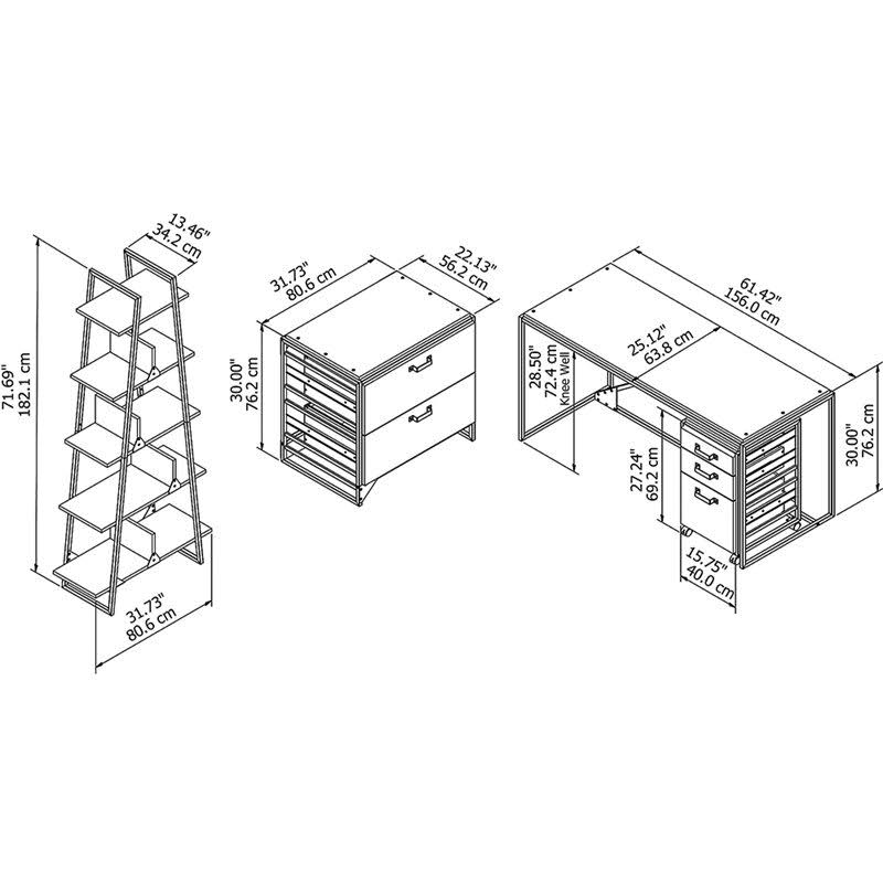 4 Piece Industrial Office Set in Rustic Gray E4729