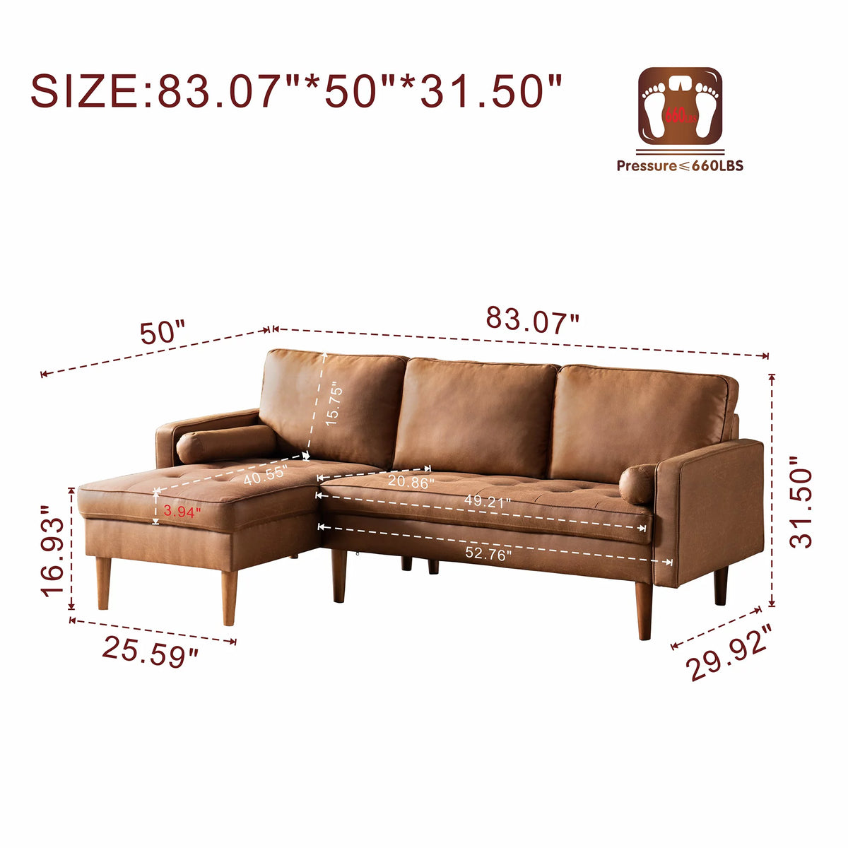 83 L Shaped Faux Leather Sectional Couch with Chaise E973044