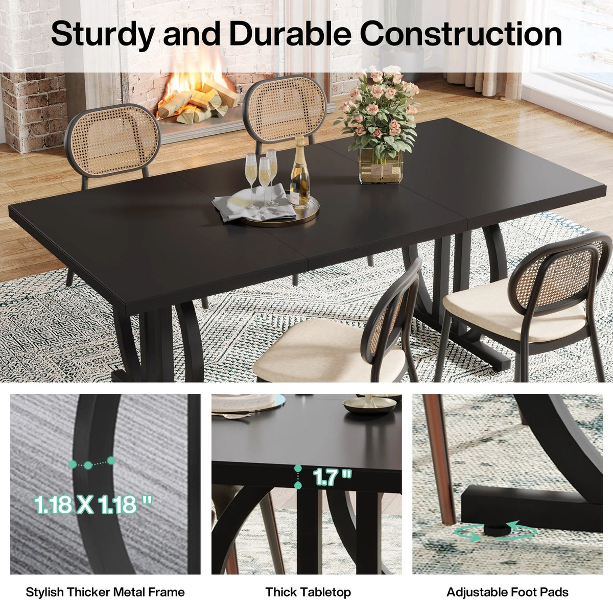 63 in. Dining Table with Heavy Duty Metal Frame W965635