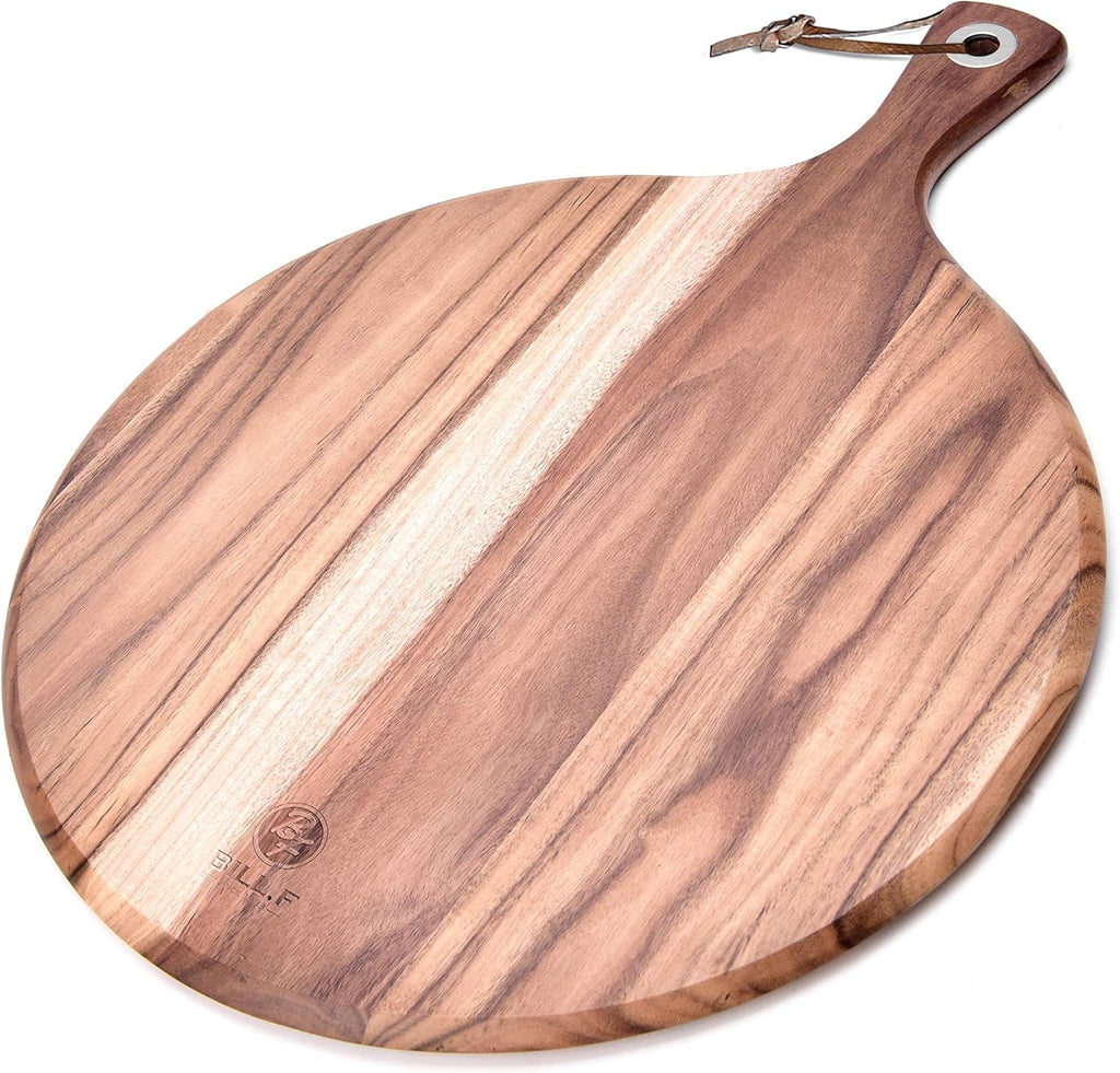 Acacia Wood Pizza Peel Cutting Board Cheese Paddle Board Bread and Crackers Platter with Handle 16 x 12 x 0.5 Inch Pack of 2 R388985
