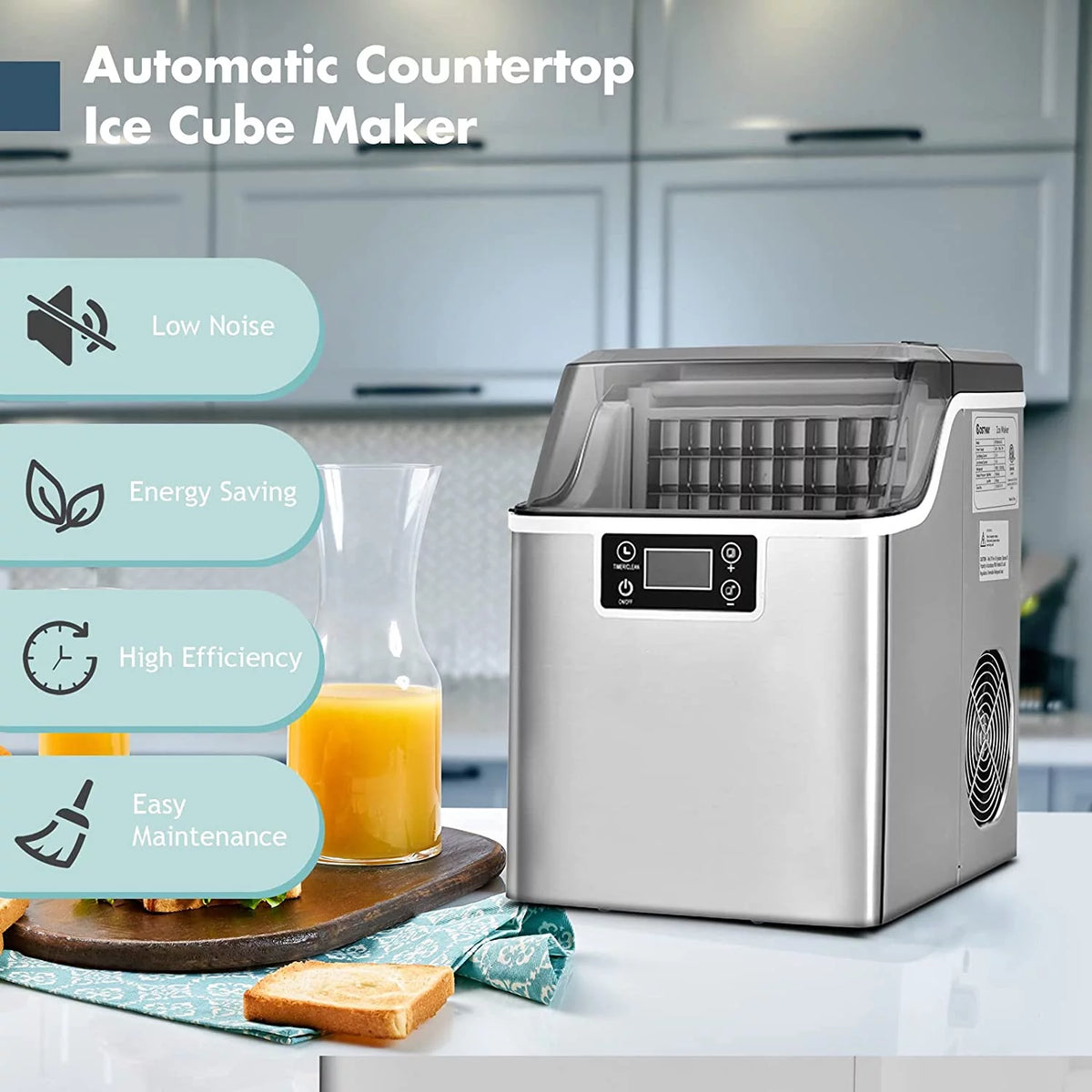 Compact Ice Maker Machine, 45 Lbs/24H, 24 Pcs/13 Mins, Self-Cleaning F3742