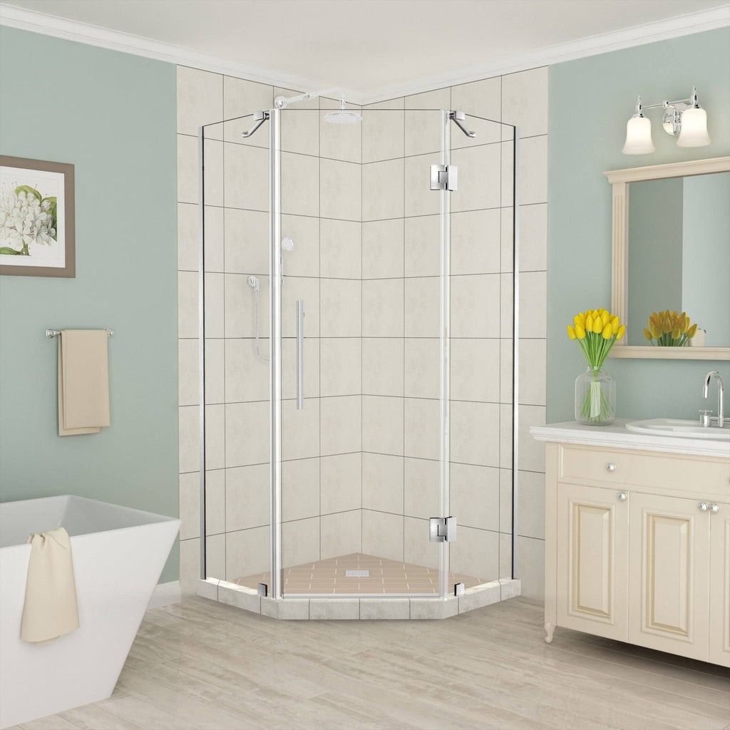 Frameless Hinged Neo-Angle Shower Enclosure in Stainless Steel B936095