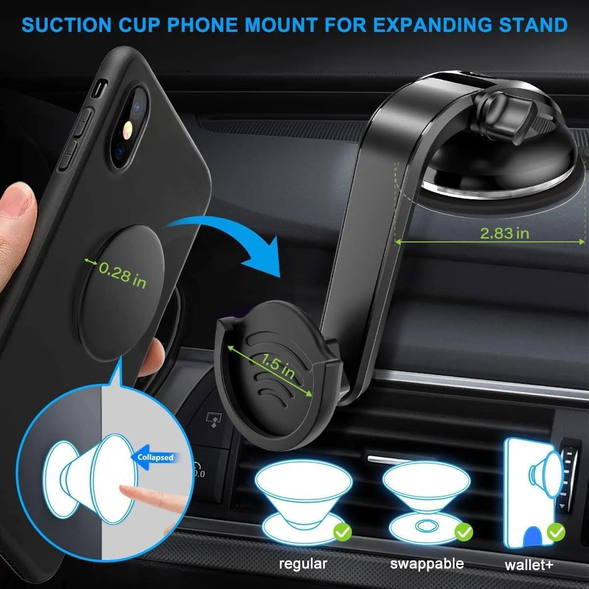 Suction Cup Phone Holder with 360 Rotation - Black Q191