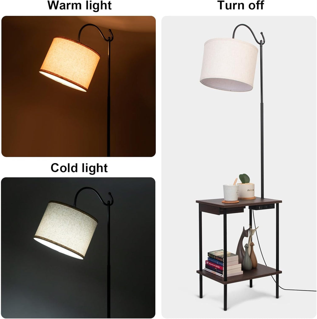 Industrial Rustic Floor Lamp with Wireless USB Charging Port & Power Outlet T39888