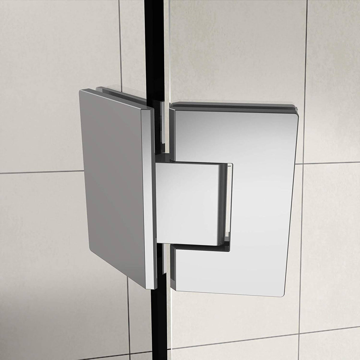 Frameless Hinged Neo-Angle Shower Enclosure in Stainless Steel B936095