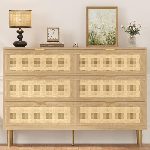 Oak 5 Drawer Rattan Wood Dresser U77548