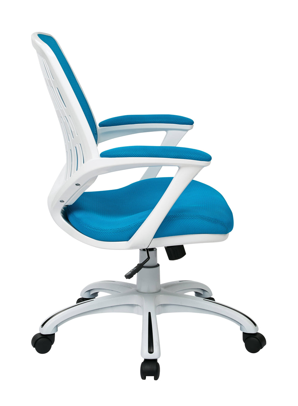 White Frame Blue Mesh Fabric Office Chair with Arms U5866
