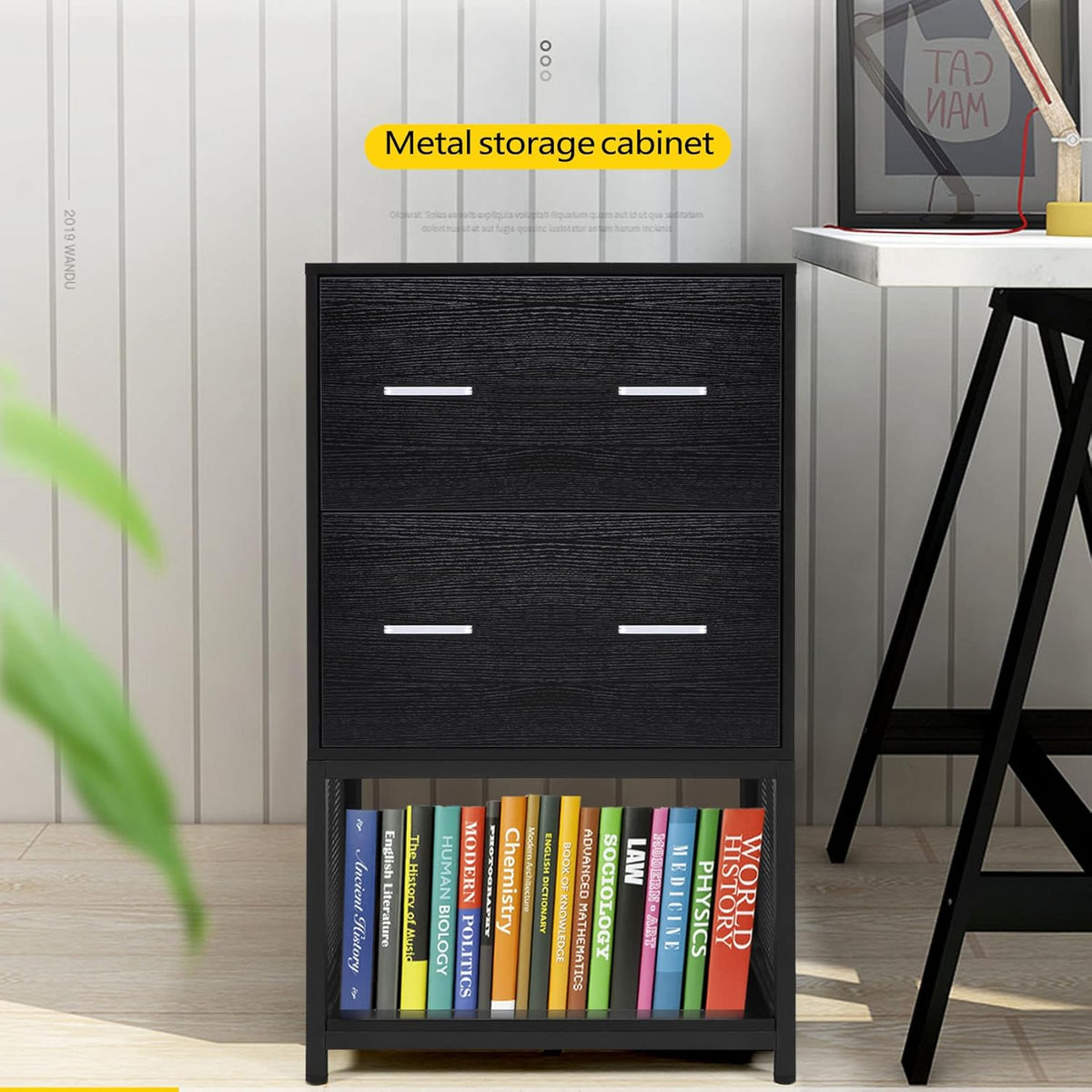 2 Drawer File Cabinet with Metal Wire Storage Shelves B83237