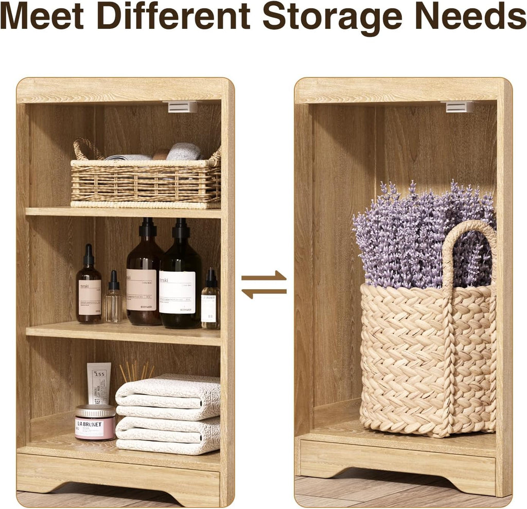 Natural Linen Tall Narrow Bathroom Storage Cabinet with Rattan Doors and Drawer W72272