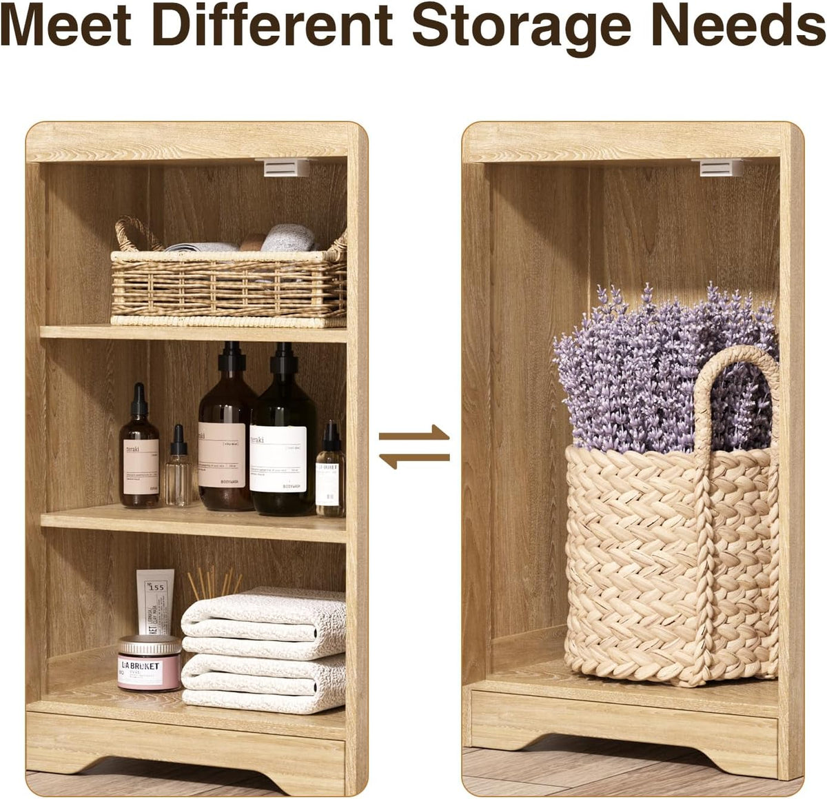 Natural Linen Tall Narrow Bathroom Storage Cabinet with Rattan Doors and Drawer W72272