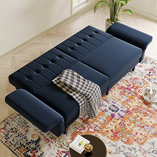 Navy Blue Velvet Memory Foam Futon Sofa A850