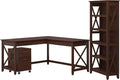 L Shaped Desk with 2 Drawer File Cabinet and 5 Shelf Bookcase H174