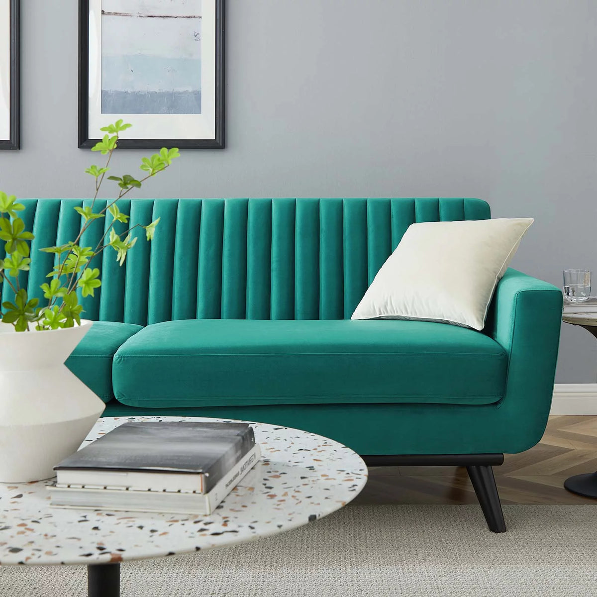 Teal Blue Velvet Tufted Sofa Z34822