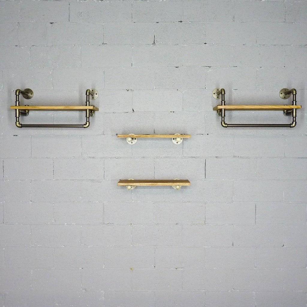 Bronze Metals and Brown Wood 4-Piece Wall Shelf Bundle M5615