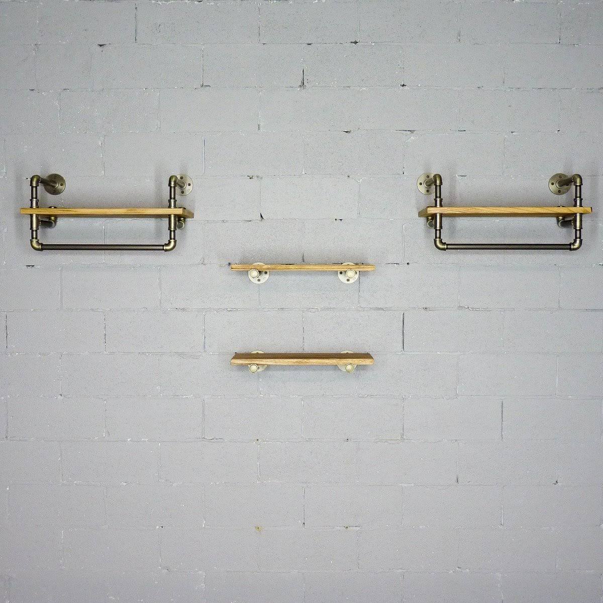 Bronze Metals and Brown Wood 4-Piece Wall Shelf Bundle M5615