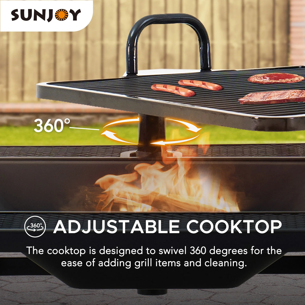 38 Inch Wood Burning Fire Pit with Adjustable Grill Grate and Fire Poker Y792