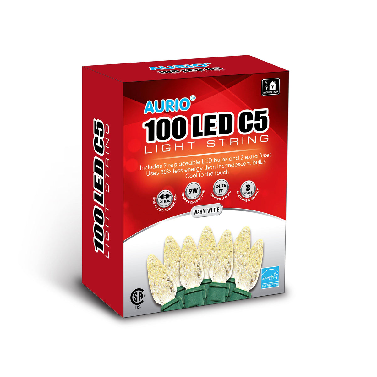 24.8ft 100-Count LED C5 Christmas String Lights O8200