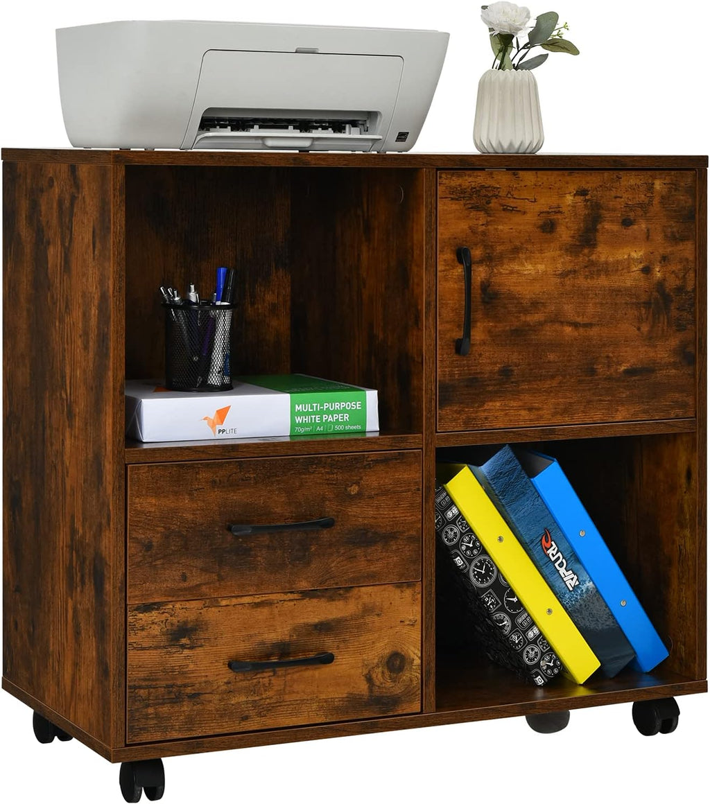 2 Drawer Mobile File Cabinet with Wheels and Storage Shelves B642038
