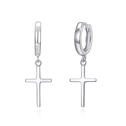 925 Sterling Silver Dainty Cross Huggie Hoop Earrings X360