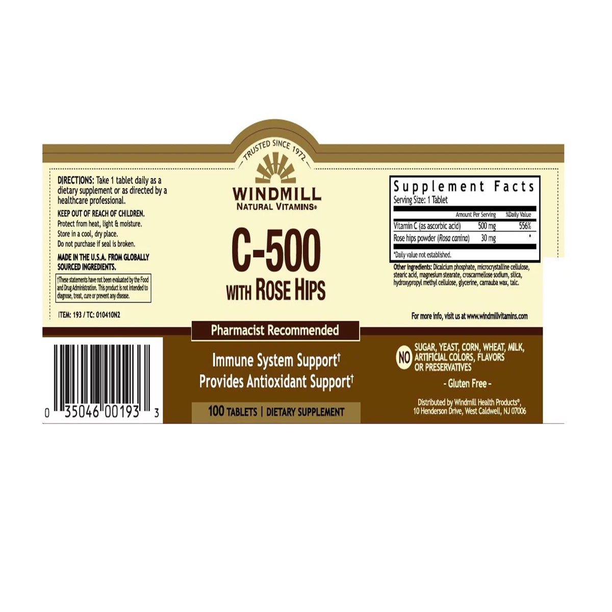 Vitamin C-500 Tablets Rose Hips 100 Tablets Pack of 2 H9057