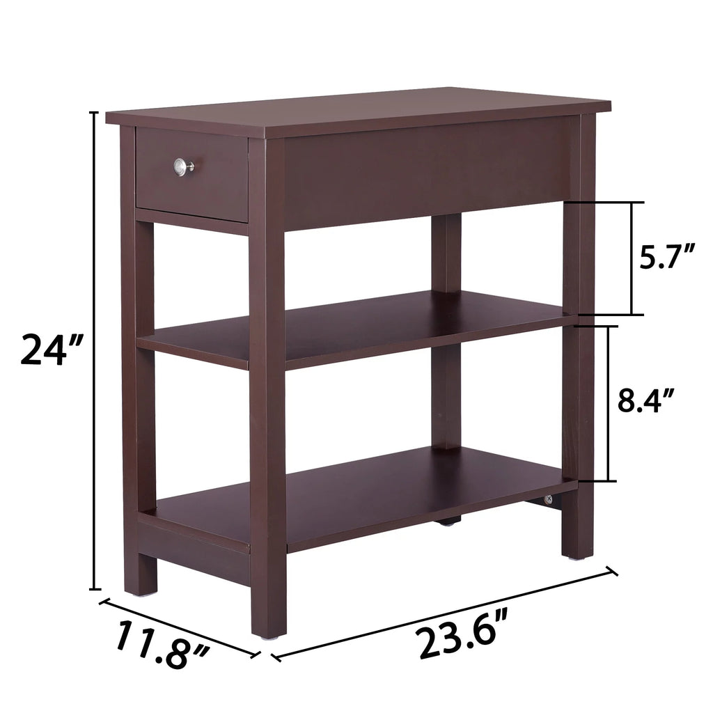 Set of 2 3-Tier Brown Side Table T10859
