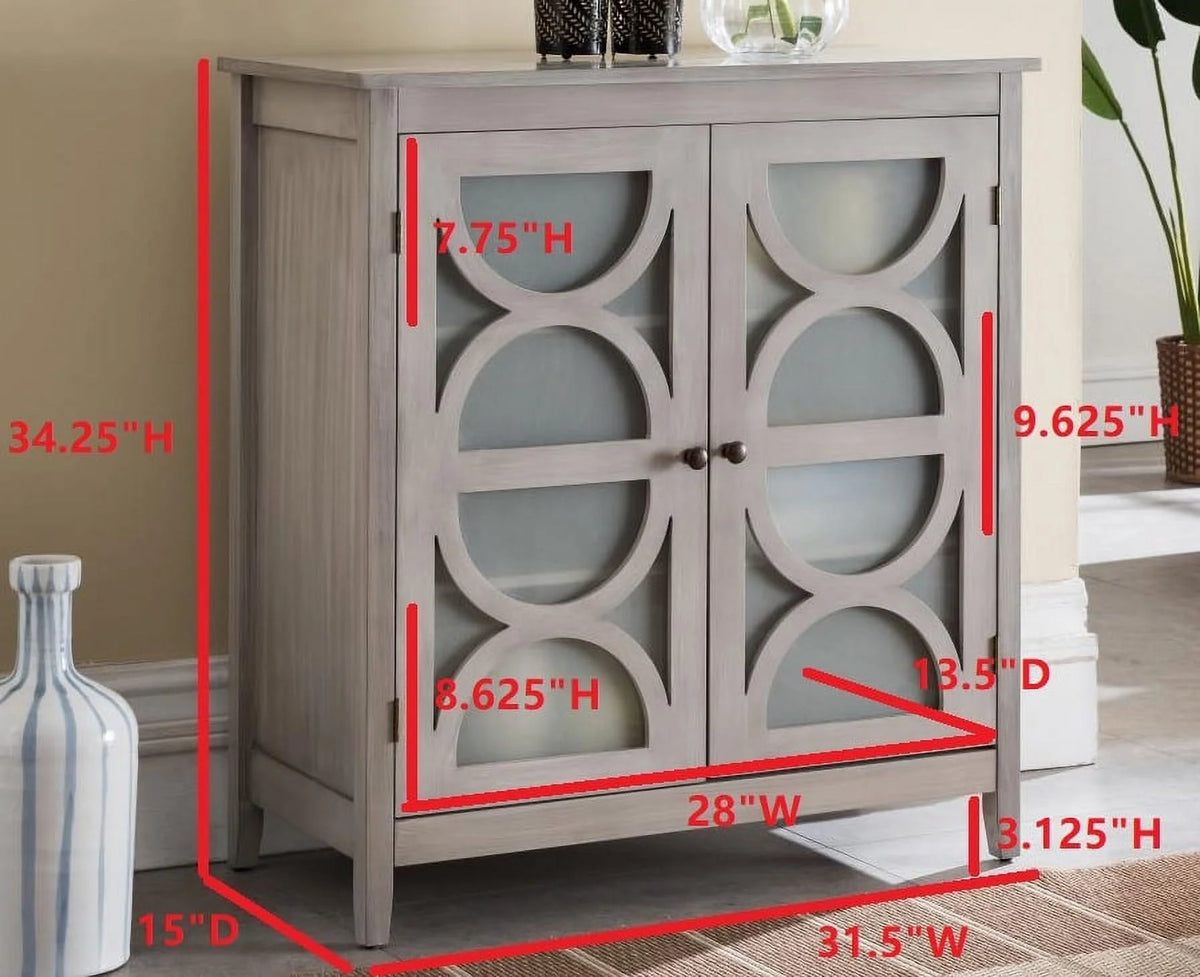 Gray Wood Console Table with Glass Doors Q715464