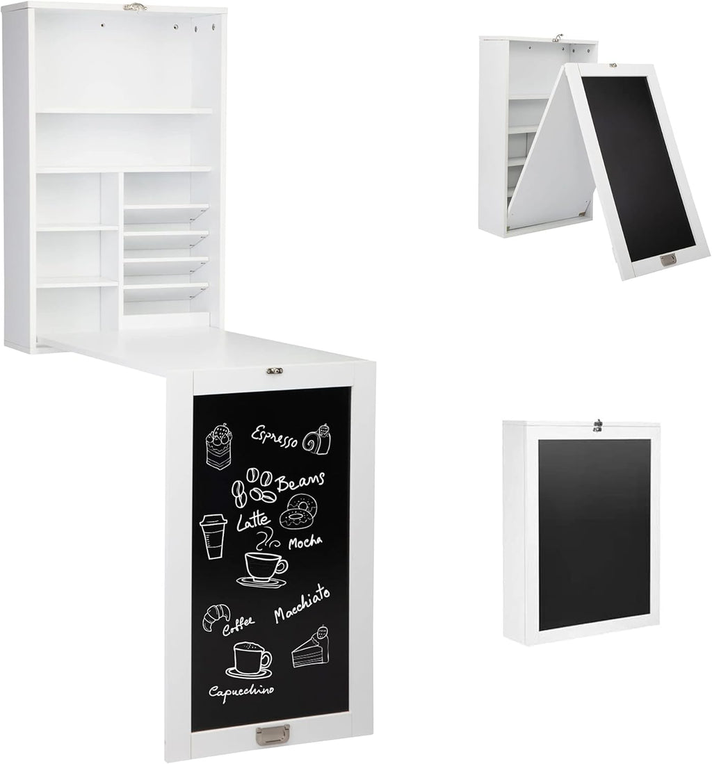 Wall Mounted Desk Fold Down Table Craft Cabinet with Storage Shelves S6585