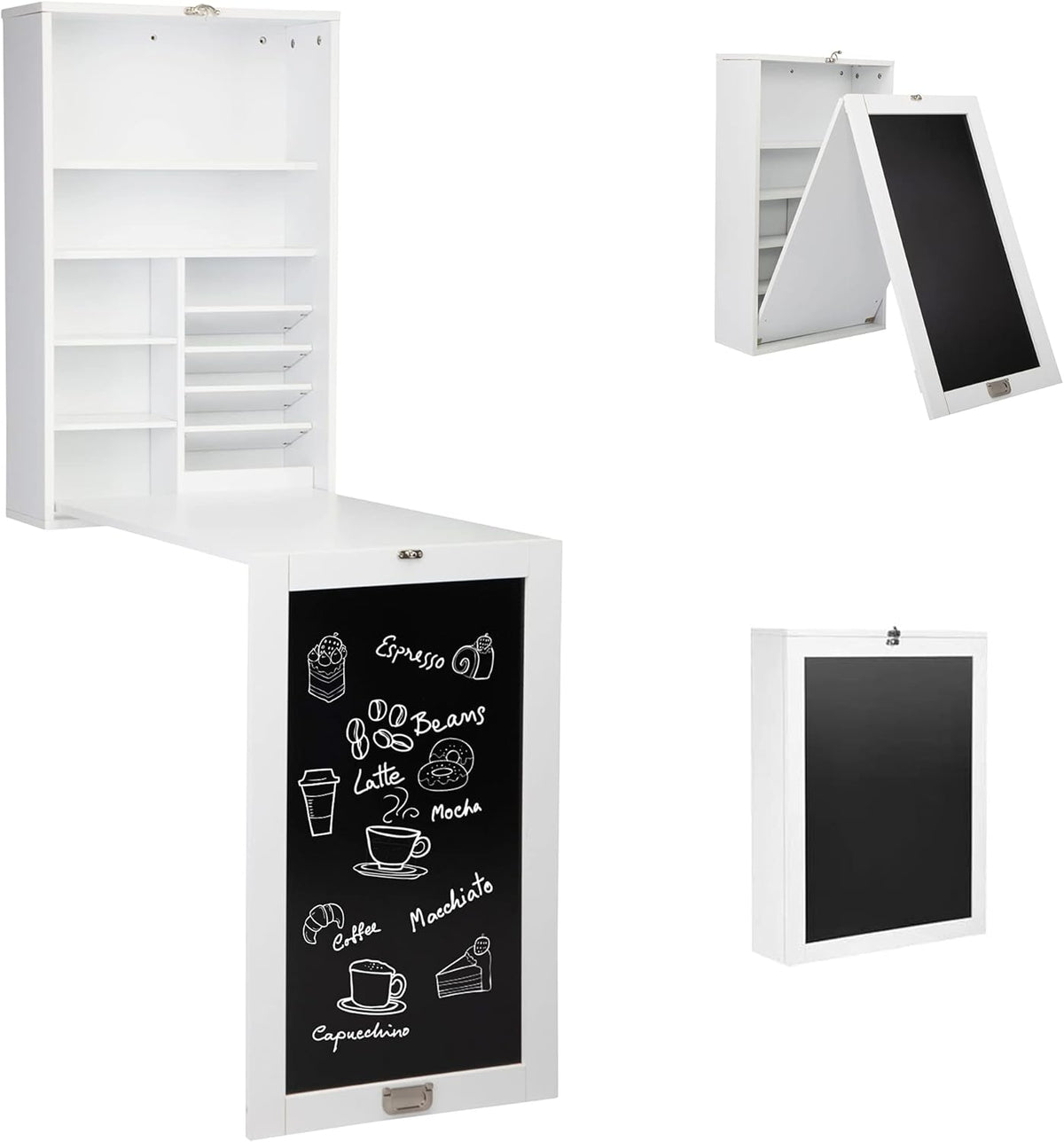 Wall Mounted Desk Fold Down Table Craft Cabinet with Storage Shelves S6585