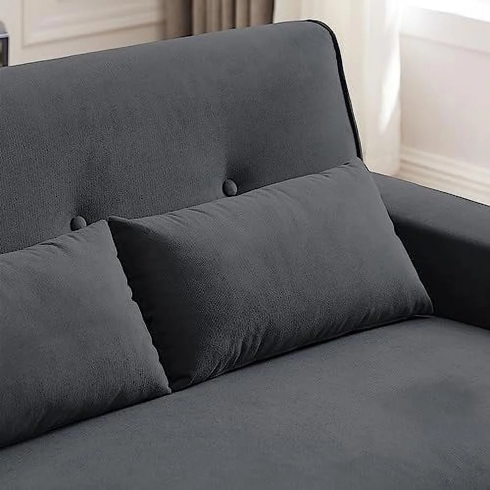 48" Linen Loveseat Sofa with 2 Throw Pillows and Wooden Legs C72136