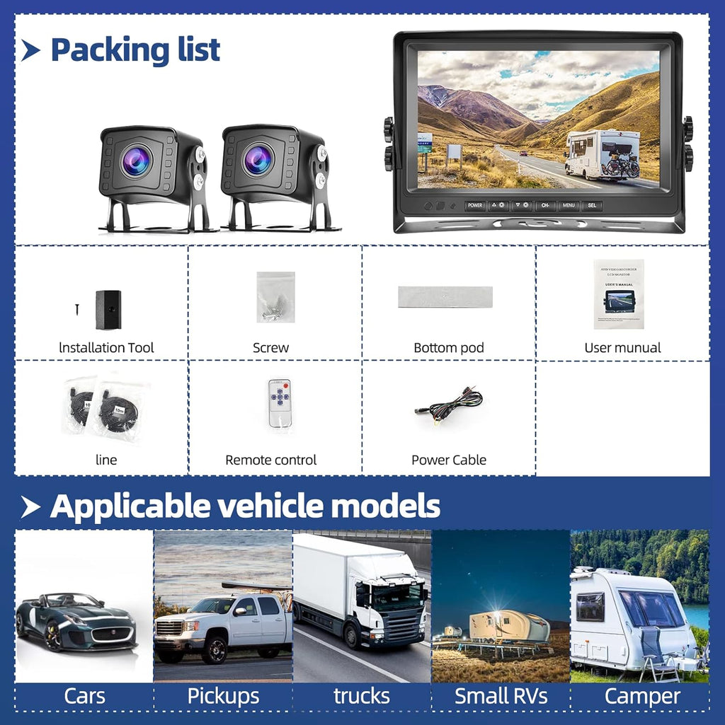 9 Inch HD 1080P Split Screen DVR Monitor Wired Rear View Camera D5055