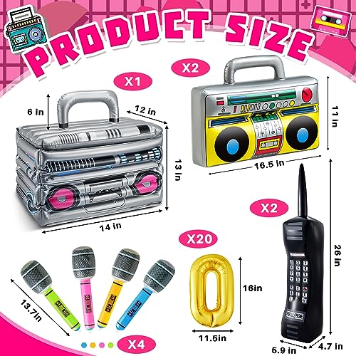 29 Pcs 80s 90s Party Decorations Inflatable Boom Box Beverage Cooler Gold Foil Chain Balloons E567088
