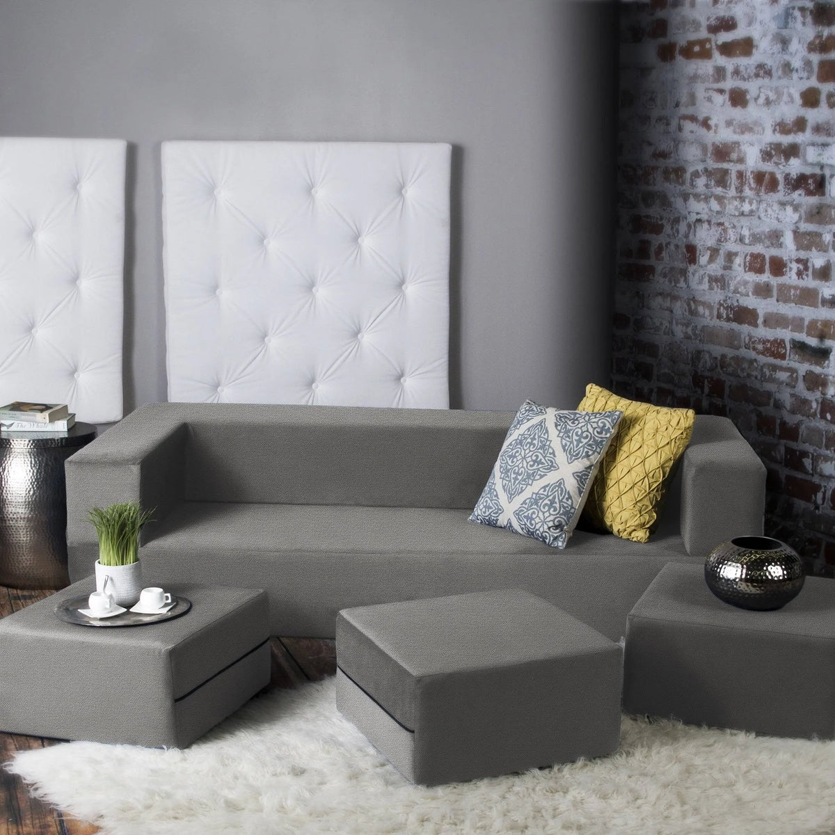 California King Convertible Sleeper Sofa and Ottomans Sand Q603361